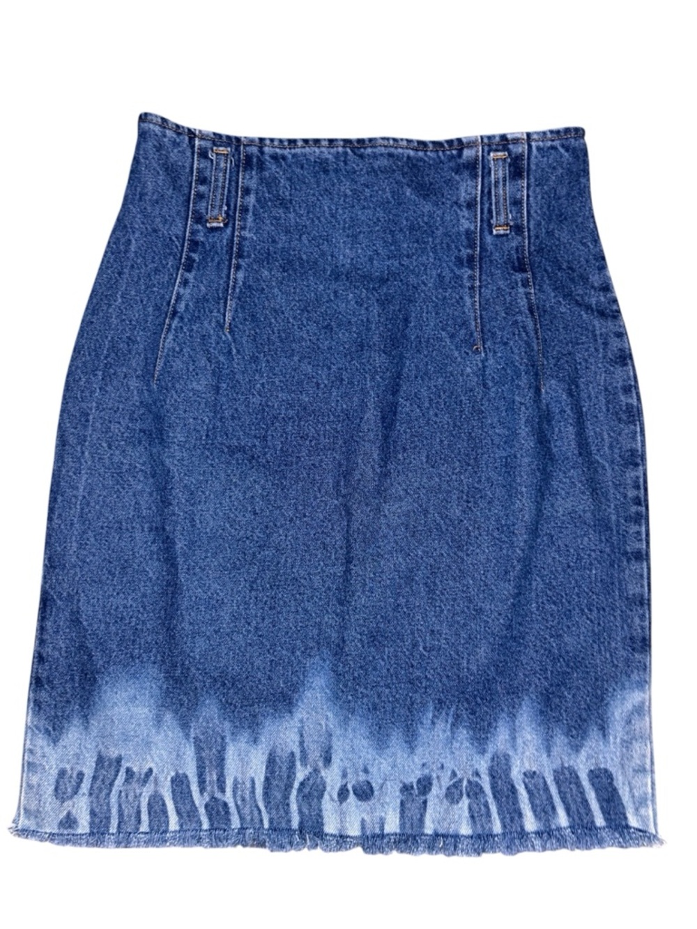 Vintage 90s Made in USA Jean Skirt High Waist Acid Wash Dip Hem A-Line Size 9/10